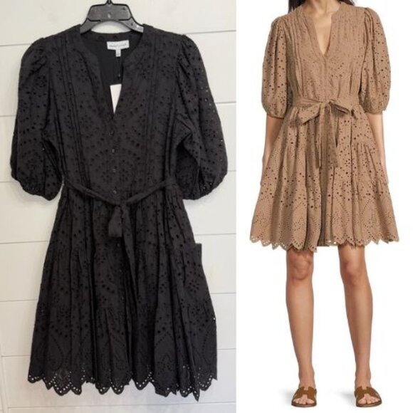 Gibson Latimer Dresses & Skirts - New! Gibson & Latimer Black Eyelet Button Down Belted Mini Dress 36039